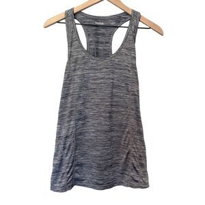 Women's Reebok XL Gray Stripe Athletic Tank Top Stretch Athleisure Workout Top